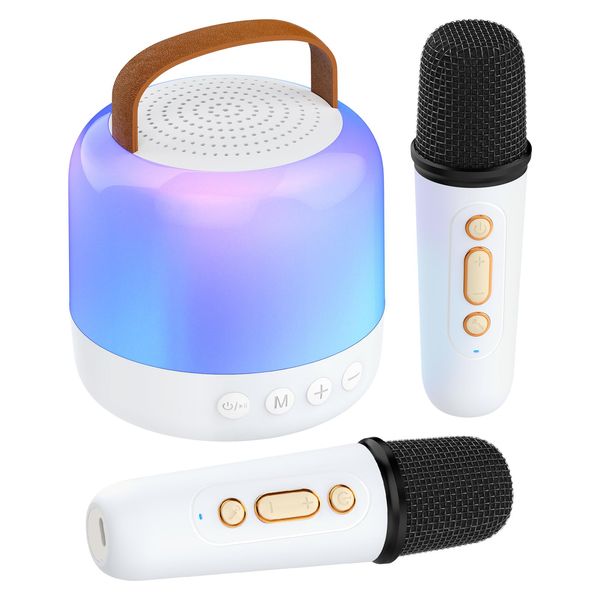 Mini Karaoke Machine with 2pcs Wireless Microphones,Portable Bluetooth Speaker for Kids and Adults with LED Ambience Light,Gifts for Girls and Boys 4 5 6 7 8 9 10 12 Year Old Birthday Party Home