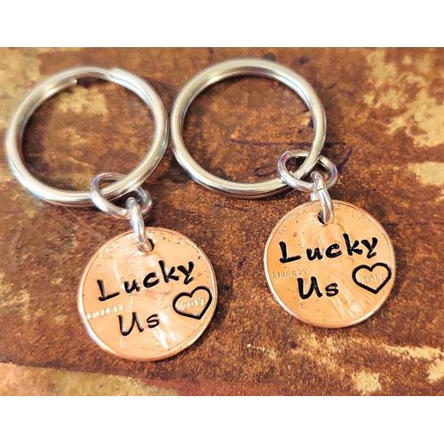 A Set of Two Lucky Us Key Chains, Your Anniversary Penny Year, Couples Gift, Lucky Us Gift, Anniversary Gift