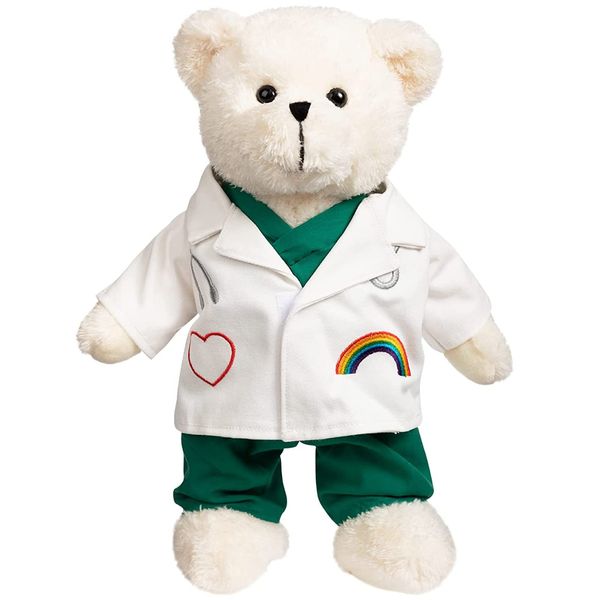 HollyHOME Doctor Bear Stuffed Animal Plush Teddy Bear in Scrubs and White Coat Gifts for Doctors Students and Kids 16 inches,Cream