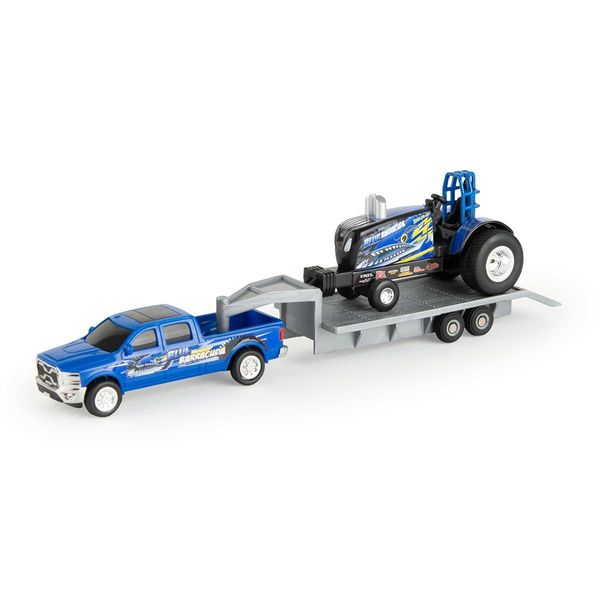 Agriculture 1/64 New Holland Blue Barracuda Pulling Tractor with Pickup Truck & Trailer 47570