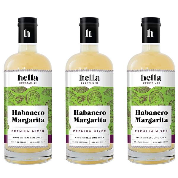 Hella Cocktail Co. Habanero Margarita Premium Cocktail Mixers, 750ml (3 Bottle Set) - Made with All Natural Ingredients, Real Lime Juice and Habanero Pepper