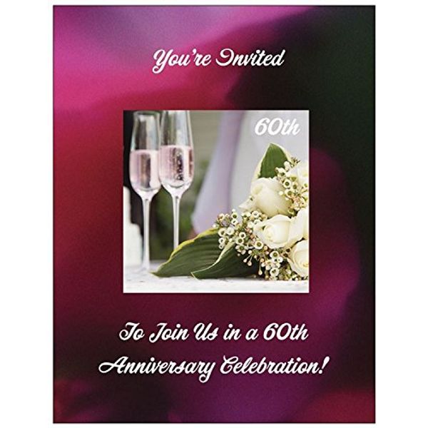 60th Wedding Anniversary Invitations with Champagne Glasses - 50/pk