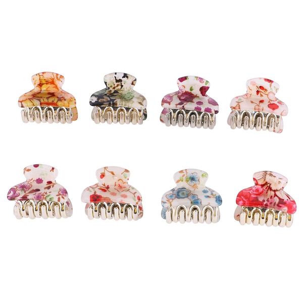 Frcolor Hair Claw Mini Hair Clip Floral Hair Clip Small Hair Accessory Tortoise Shell Barrette Clip Girl Hair Ornament Set of 8 (Random Color)