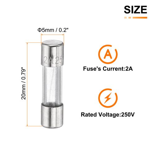 HARFINGTON 10pcs Fuses 2A 250 Volt Fast Blow Glass Fuse F2AL250V 5x20mm Fast Acting Fuses for Christmas Light Electrical Systems Microwave Ovens TVs Fans Lights Oven