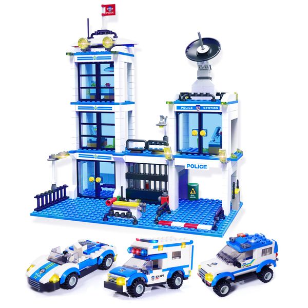 736 Pieces City Police Station & Car Building Blocks Set, with 3 Police Cars Toy, Cop Patrol Car, Escort Vehicle, Prison Car, City Police Sets Toy Building Bricks Kit, Gift for Boys Girls 6-12