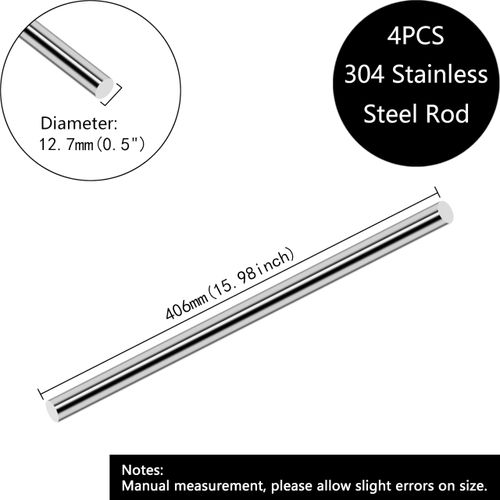 4Pcs 12.7mm x 406mm Stainless Steel Rod,16 Inch(406mm) Length 1/2 Inch(0.5"-12.7mm) Diameter 304 Stainless Steel Round Rod for DIY Craft,CNC.