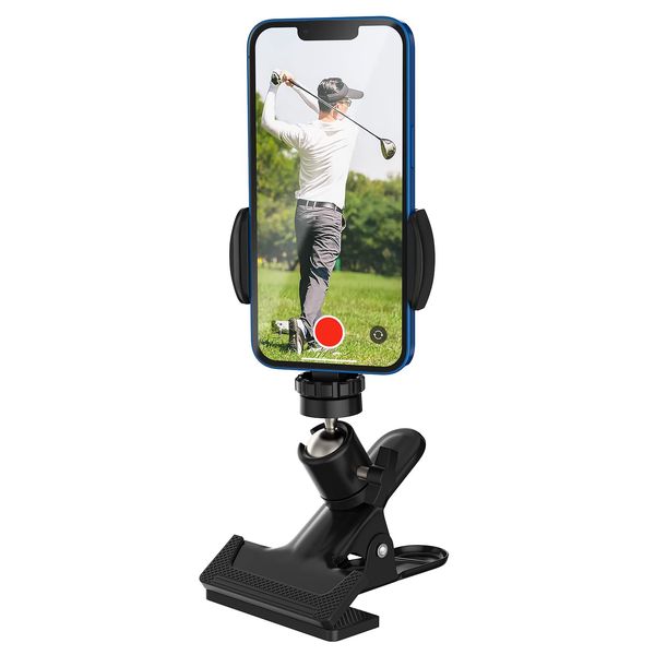 MoKo Golf Handyhalter Golfschwungs, Universal Golf Smartphone Halter 360° Drehbar Golf Handy Clip Halter Golf Swing Analyzer für 4,7" - 6,8" Handy Golf Handyhalter für Golf Trolley Golfwagen, Schwarz