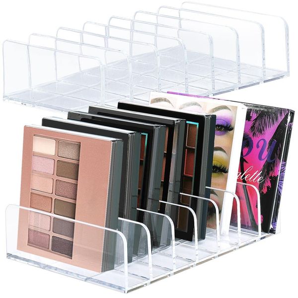 2Pcs Makeup Pallet Organizer,Acrylic Eyeshadow Palette Makeup Organizer,Clear Eyeshadow Palette Cosmetic Organizer,7 Sections Palette Organizer Makeup Holder for Bathroom Countertop Wallets Sunglasses