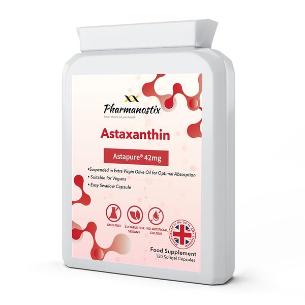 Astaxanthin AstaPure® Oil (42mg) - 120 Soft Gel Capsules - High Grade Strain Haematococcus Pluvialis -10% Astaxanthin Suspended in Cold Pressed Extra Virgin Olive Oil for Optimal Absorption