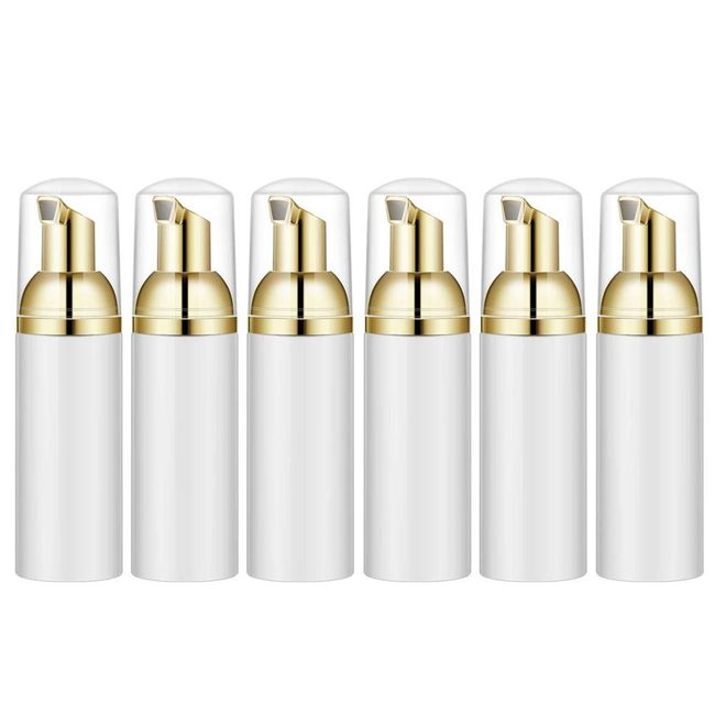 Lil Ray 1.7 OZ Foam Bottle with Gold Pump (6PCS).Empty Travel Foaming Dispensers for Soap,Shampoo (50ml,White)