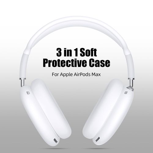 iMangoo Silicone Case Cover for Apple Headphones AirPods Max, Soft TPU Anti-Scratch Protective Kit with Ear Pad Ear Cups Headband Cases Sweatproof Washable Protector Accessories for AirPod Max White