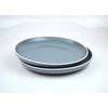 YöL Set of 4 Dinner Plates Tableware Round Dishes Solid Grey White Rim Stoneware