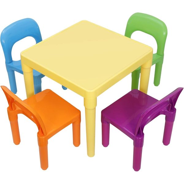 Table & 4 Chairs Set Toddler Plastic Sturdy Desk Kids Art Reading Table Set