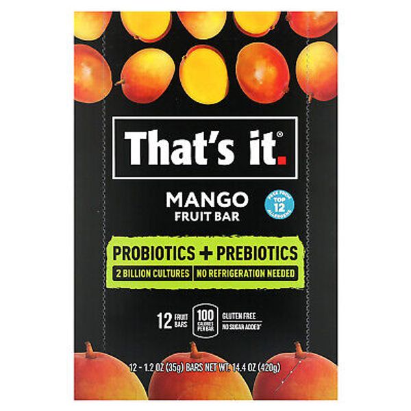 Probiotics + Prebiotics  Fruit Bar, Mango, 12 Bars, 1.2 oz (35 g) Each