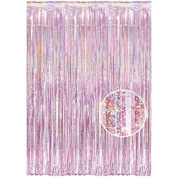 NAVK Pink Tinsel Party Decorations Foil Fringe Curtain, Sparkle Metallic Streamers for Birthday Party Wedding Backdrop-1x2.5m