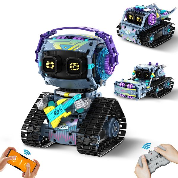 EXCOUP Robot Building Toys for Kids, 3 in 1 Remote & App-Controlled Robot Building Kit, Robot Building Set with LED Eyes & Sound, STEM Toys for Boys Girls Age 6 7 8 9 10 11 12+ Year Old (433 Pcs)