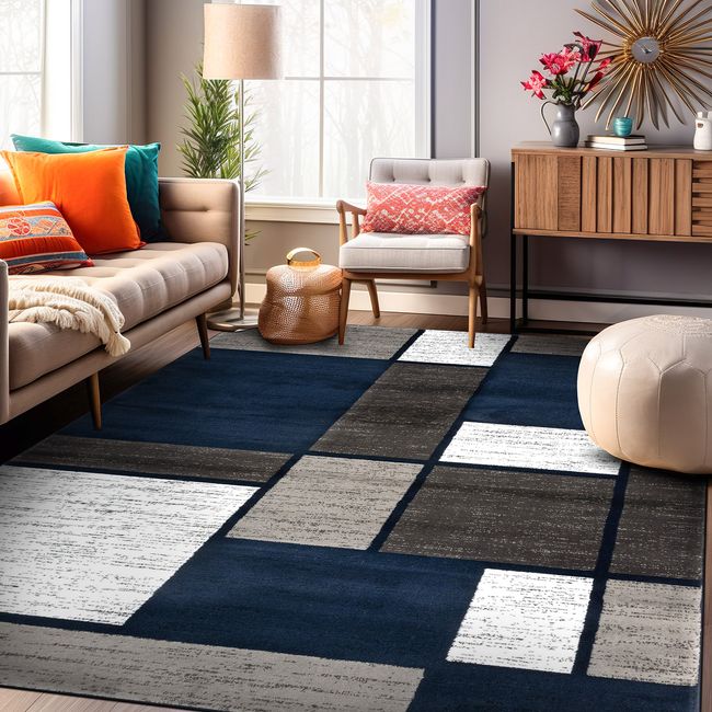 Rugshop Area Rug Contemporary Modern Boxed Color Block Rugs for Living Room 8x10