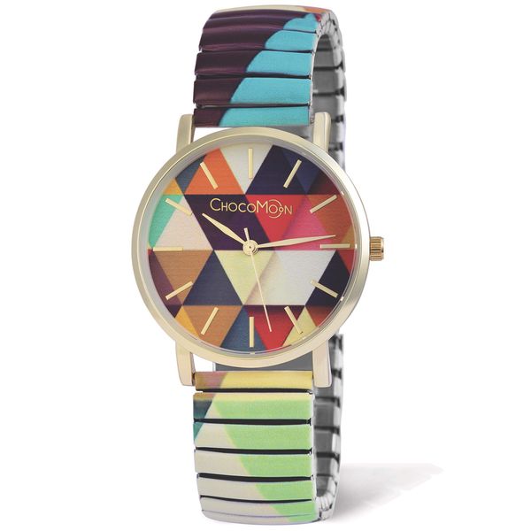 ChocoMoon ladies wristwatch: stylish and creative. The special jewellery, fashionable and individual watch for women Popular in a vintage style., Geometric_colourful, 36 mm, Bracelet