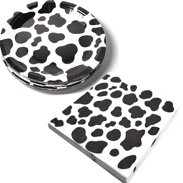 Cow Print Birthday Decorations Girl Boy Cow Birthday Party Decorations Farm Birthday Party Plates and Napkins Cow Themed Baby Shower Cowboy Plates Cow Party Favors Decorations