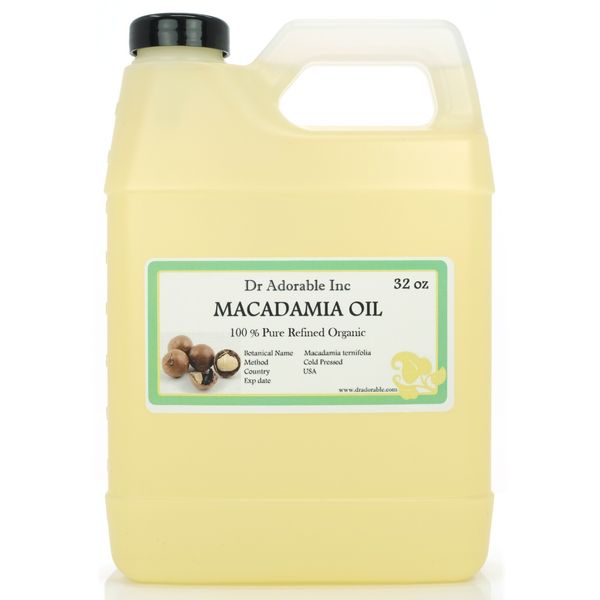 32 OZ/1 QUART ORGANIC MACADAMIA CARRIER OIL PURE COLD PRESSED 