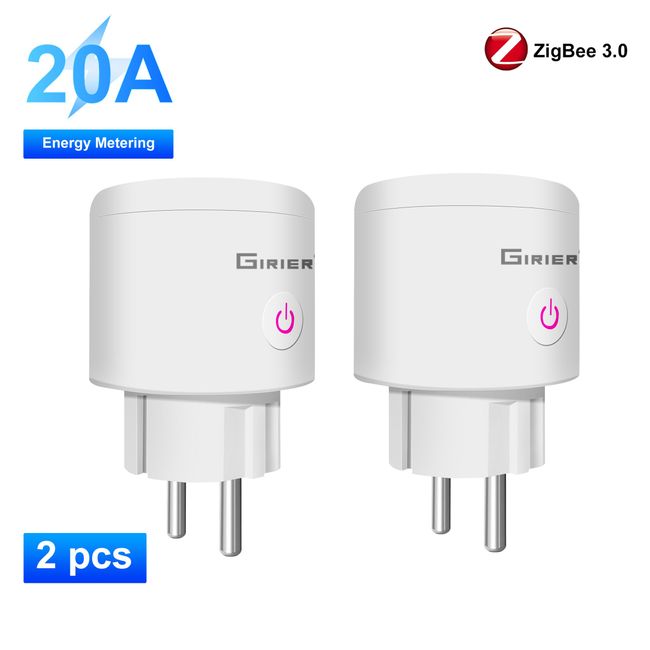 GIRIER Tuya Wifi Smart Plug 20A EU Smart Socket Outlet with Power Monitor  Timer Function 4200W Compatible with Alexa Google Home