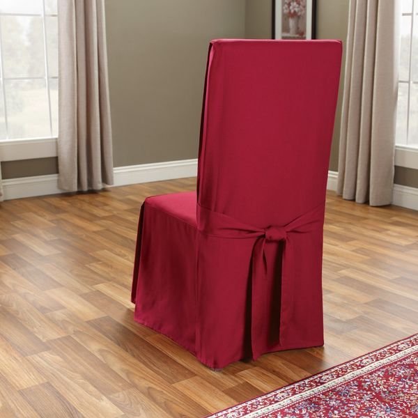 Sure Fit SF33880 Long Dining Chair Slipcover - Cotton Duck - Up To 42 Inches Tall - Machine Washable - 100% Cotton - Claret, 24 x 24 x 42"