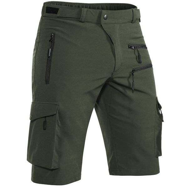 Hiauspor Shorts Herren, Sommer Leichte Schnelltrocknend mit 5 Taschen Cargo Bermuda Wanderhose Sport Chino Trekking Outdoor MTB Hose Männer Kurz Atmungsaktiv Stretch (Grün, M)