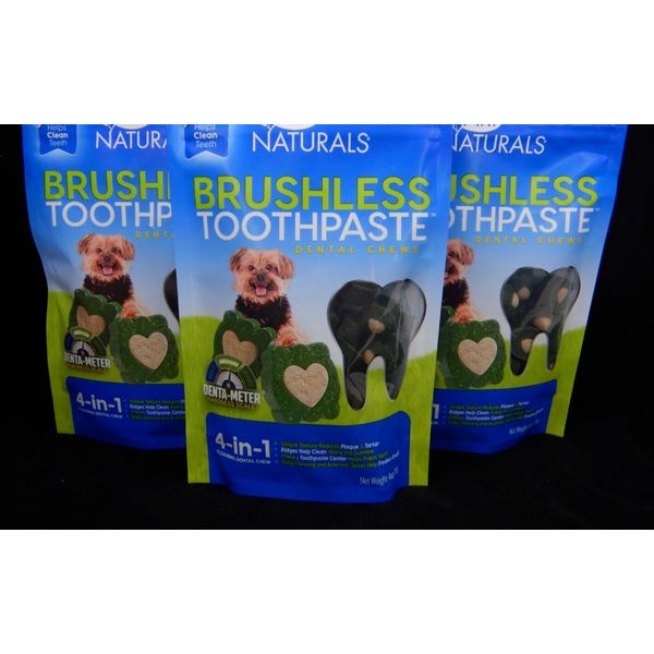 3 Bags Naturals Brushless Toothpaste 4oz Ea 4in1 Mini Dog Dental Chews 12/24