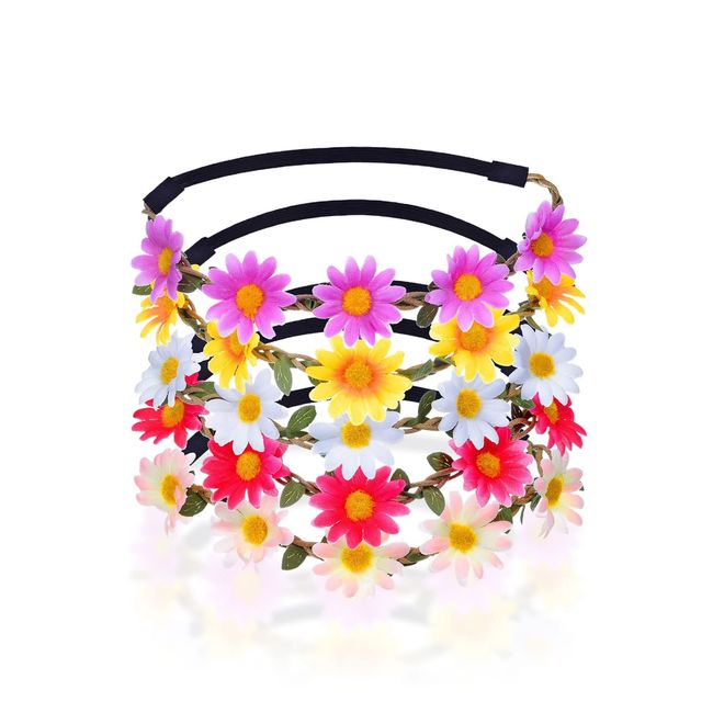 TSHAOUN Gänseblümchen Blumenkranz, Blumenkrone, Haaraccessoire, Haarband, Brautschmuck, 5x Blumen Stirnband Haarband Kopfband Krone mit justierbaren elastischen Band für Damen und Mädchen (5 Stück)