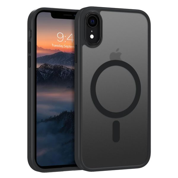 GUAGUA Magnetisch Hülle für iPhone XR Handyhülle [Kompatibel mit MagSafe] Stoßfest Matt Schutzhülle Durchscheinende Rückseite Dünn Phone Case Cove für iPhone XR (6,1 Zoll) Schwarz