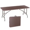 6FT Plastic Folding Table Portable Fold-in-Half Picnic Table with Handle Brown