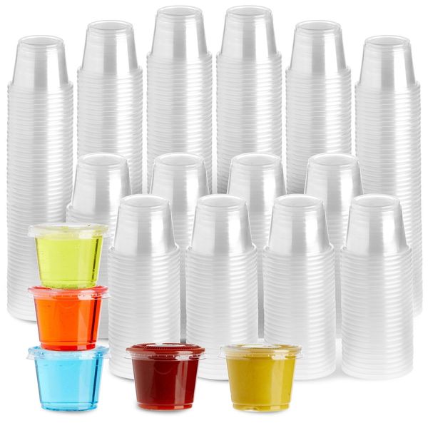 Juvale Disposable 1 Oz Portion Cups with Lids for Parties and Events In Bulk, Small Containers for Sample Tasting, Party Shots, Condiments, Sauces, Communion - Clear - 500-Pack