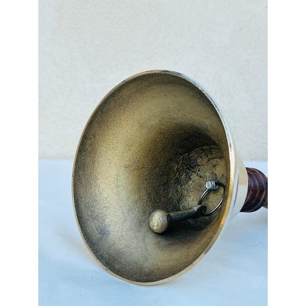 Retro Collections Solid Brass 19 cm School Dinner Hand Bell Reception Bell with Wooden Handle