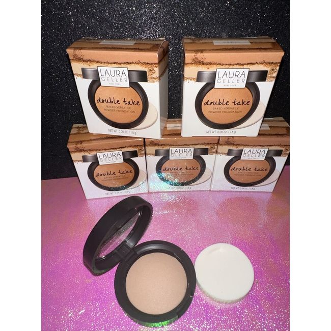 5X Laura Geller Medium Double Take Baked Versatile Powder Foundation Travel