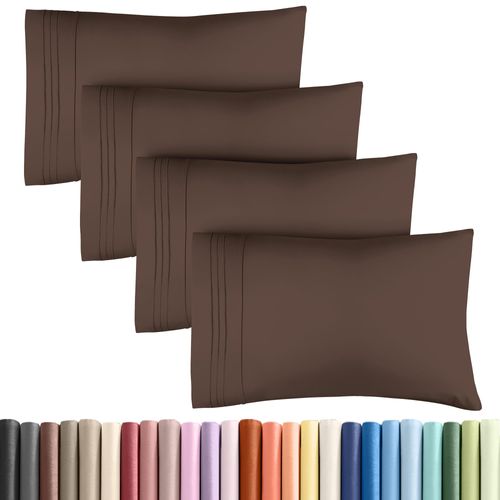 King Pillow Cases Set of 4 - Ultra Soft Hotel Quality Pillowcase Covers - Comfy, Cozy & Wrinkle Free - Shrinkage, Stain and Fade Resistant - Machine Washable Pillow Protectors - 4 Piece Set - Brown
