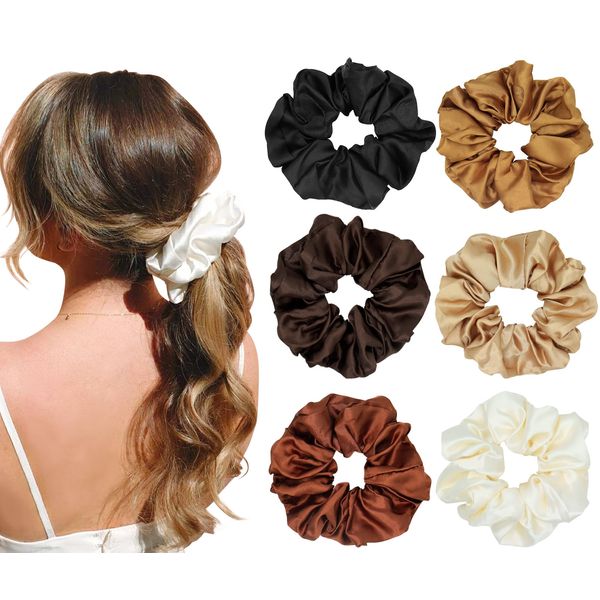 SHIYOUO Scrunchies Satin für Damen, 6 Farben Haargummis Seide Haargummi Weich Elastisch Silk Skrunschis Groß für Damen Frauen Mädchen