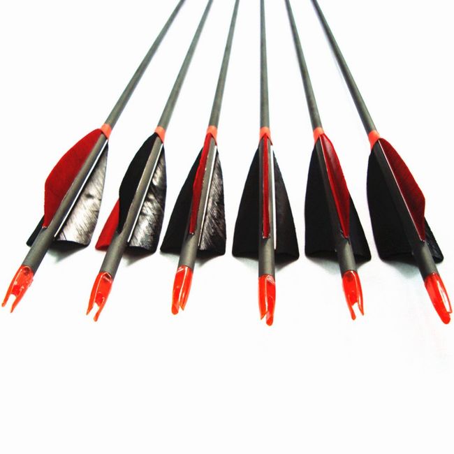 MS Jumpper Archery Carbon Arrows, High Percentage Carbon-Fiber Arrow Spine 400 with 4" Real Feathers 100 Grain Points for Hunting/Targeting Compound/Recurve/Long Bow 6Pack (29inch)