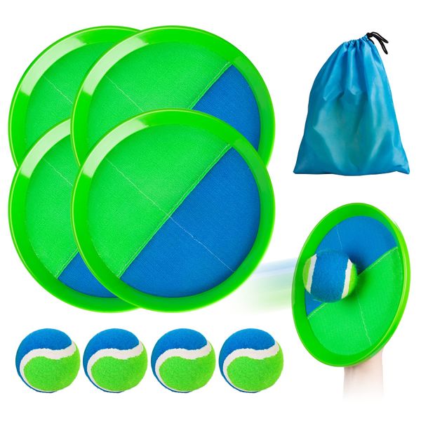 PlayZap Toss and Catch Ball Set, Sticky Paddle Ball Catch Games, Indoor Outdoor Yard Lawn Sand Pool Beach Toy for Kids Ages 2 3 4 5 6 7 8 Gifts