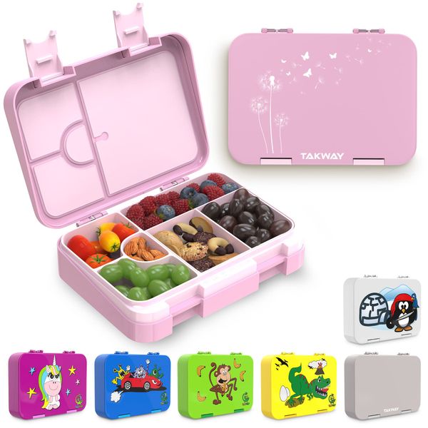 TAKWAY Brotdose Kinder mit Fächern 4+2 - robust & kinderfreundlich - Bento Box Lunchbox für KiTa Schule Kindergarten - Brotbox Vesperbox Jausenbox (rosa)