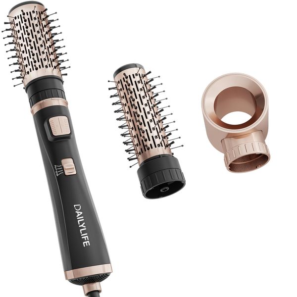 DAILYLIFE Blow Dryer Brush, Rotating Hair Dryer Brush with Detachable Brushes, Ionic Heated Round Brush, 3-in-1 Hot Air Spin Brush Set, 3 Temperature Settings, for Middle Long Hair, Updated