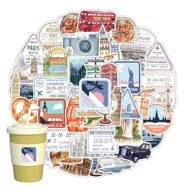 Vintage Reise Aufkleber - 50 Stück Wasserfeste Funny Outdoor Reise Urlaubs Sticker - für Laptop Auto Koffer Skateboard Scrapbook Gepäck Gitarre