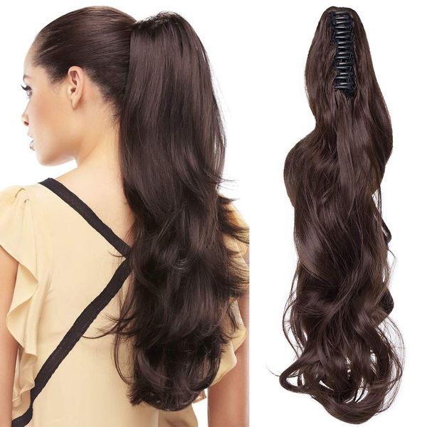 18" Wrap Around Ponytail Clip In Hair Extenions One Piece Long Curly Hairpieces For Women Ladies - Medium Brown(45cm-140g)