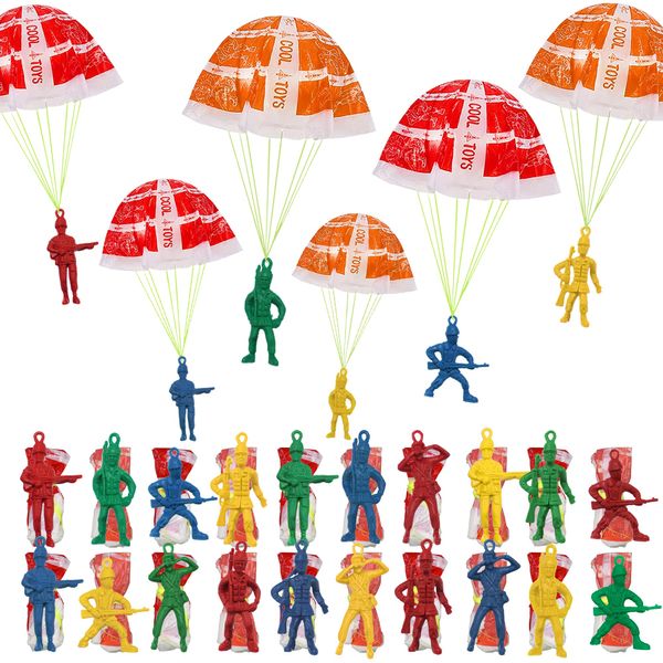 PORAFUK 60 Pieces Parachute Toy, Army Men Action Figures Hand Throwing Kids Outdoor Games Toys Mini Paratrooper Toy Holiday Bag Stuffers Gifts Sport Toys for Kids Boy Girl Party Favors