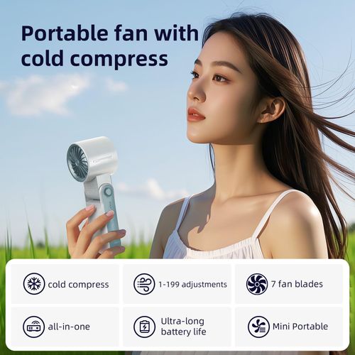 Handheld Fan with Ice Cooler,6000mAh Rechargeable Battery Powered Portable Fans,(1-199)Speed,90° Foldable Mini Powerful Cold Air Cooling Personal Small Hand Held Fan for Travel/Outdoor/Working,White
