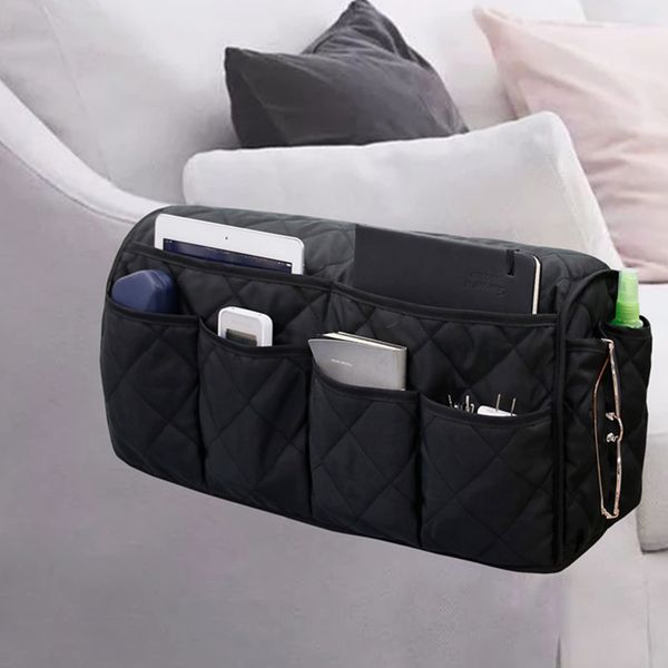 Sofa Armrest Organizer Waterproof Arm Rest Storage Bag Anti-Slip Couch Bedside Armchair Caddy Recliner Arm Protector Cover with 14 Pockets for Remote Control, Magazine, Phone, Table Tidy Organiser