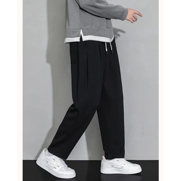 foveitaa Men's Trousers, Long Pants, Relaxed Pants, Wide Pants, Gaucho Pants, For Spring & Autumn, Sweatpants, Unisex, Elastic Waist, Jogger Pants, Popular, Plain Bottoms, #1330: Black