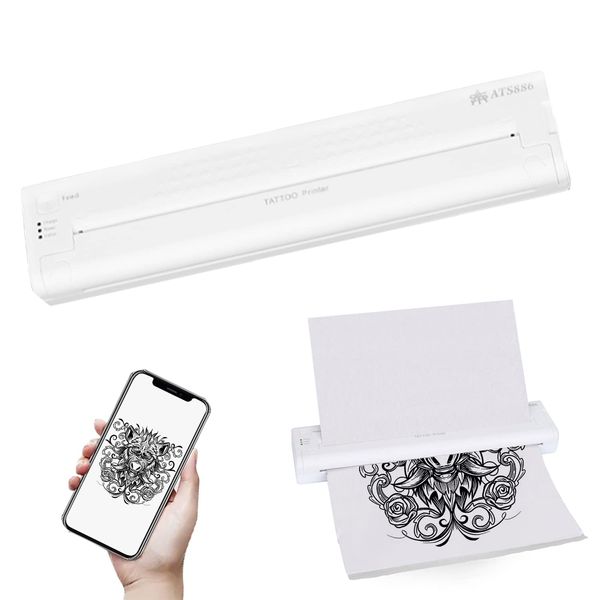 YILONG Tattoo Stencil Printer Mini Portable Stencil Printer for Tattooing USB Wireless Bluetooth White Tattoo Transfer Machine Tattoo Supplies, Compatible with Android, iOS Phone and PC-Side