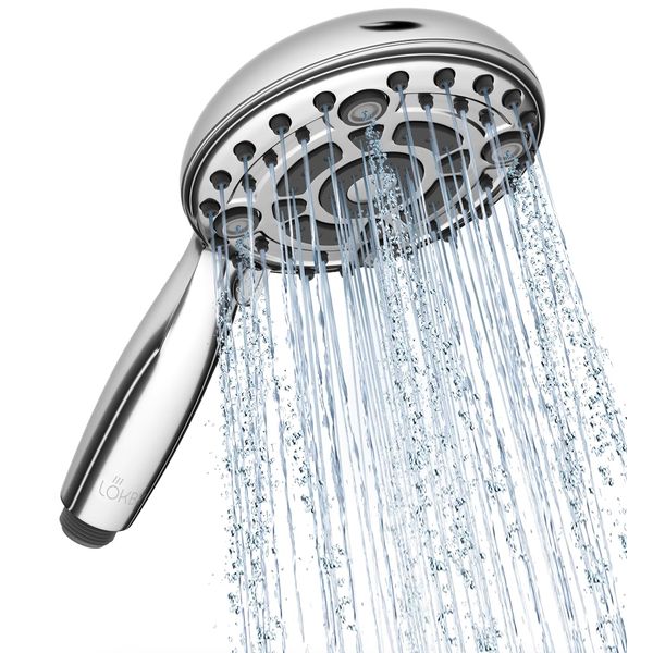 Lokby 6 Settings Shower Head High Pressure - Water Saving System 28% Less Water with High Pressure Shower Heads - Low Pressure Shower Head - Anti-Clog Nozzles Prevent Build Up - G1/2 Connection