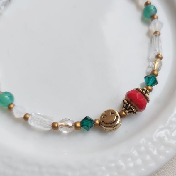 Poinsettia Christmas Smile Bead Bracelet B