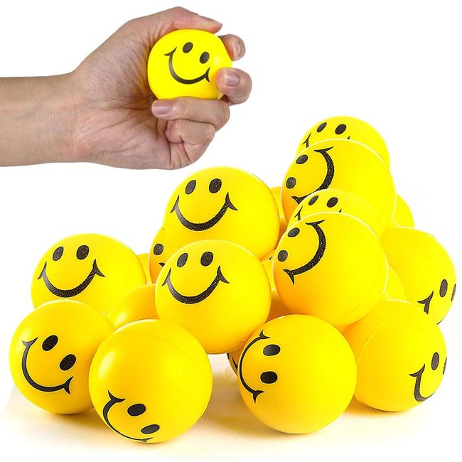 ArtCreativity Smile Face Stress Balls for Kids and Adults - Pack of 12 - 2 Inch Spongy Squeeze Toys for Anxiety Relief - Fun Birthday Party Favors and Goodie Bag Fillers for Boys and Girls